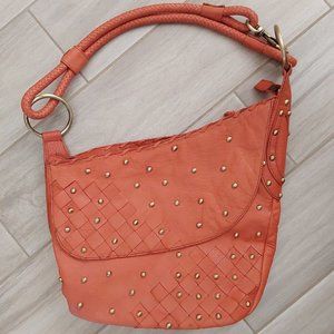 Maxximum Orange Leather Studded Detail Shoulder Handbag. Size  9x12